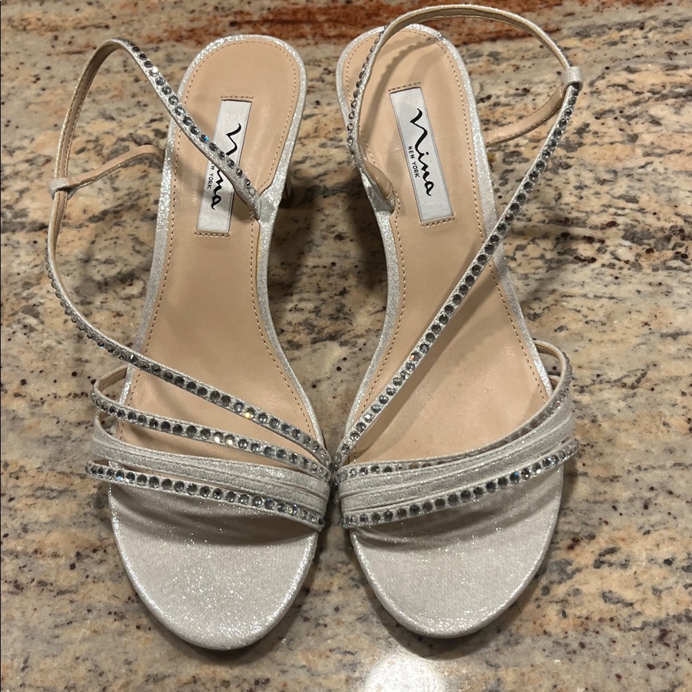 Nina Glittering Silver Strappy Heels